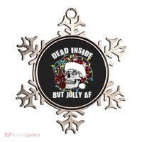 Funny Christmas Dead Inside But Jolly AF Peace Out Skull Ornament thumb 0