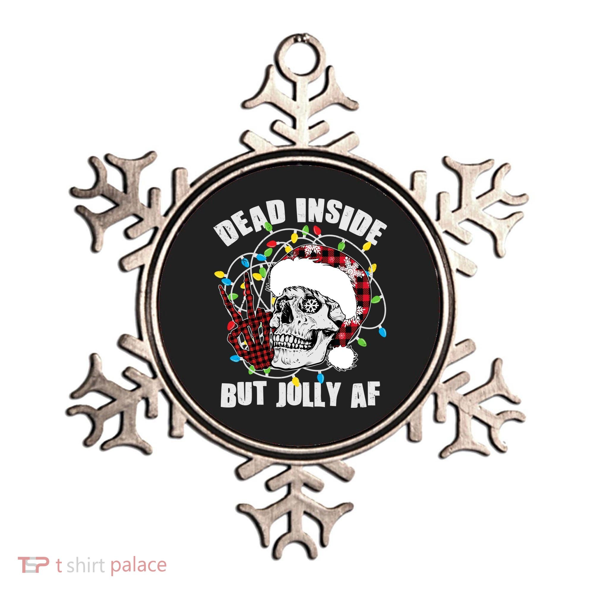 Funny Christmas Dead Inside But Jolly AF Peace Out Skull Ornament