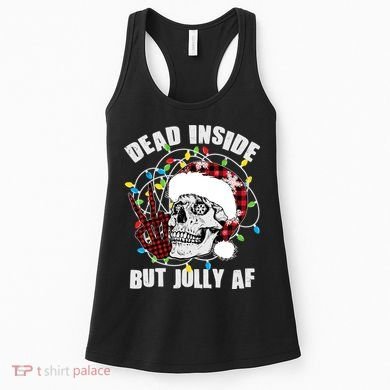 Funny Christmas Dead Inside But Jolly AF Peace Out Skull Women's Tank Top