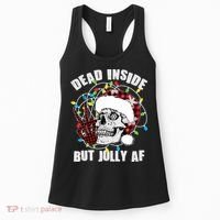 Funny Christmas Dead Inside But Jolly AF Peace Out Skull Women's Tank Top thumb 0