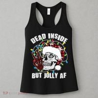 Funny Christmas Dead Inside But Jolly AF Peace Out Skull Women's Tank Top thumb 3