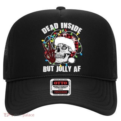 Funny Christmas Dead Inside But Jolly AF Peace Out Skull Hat