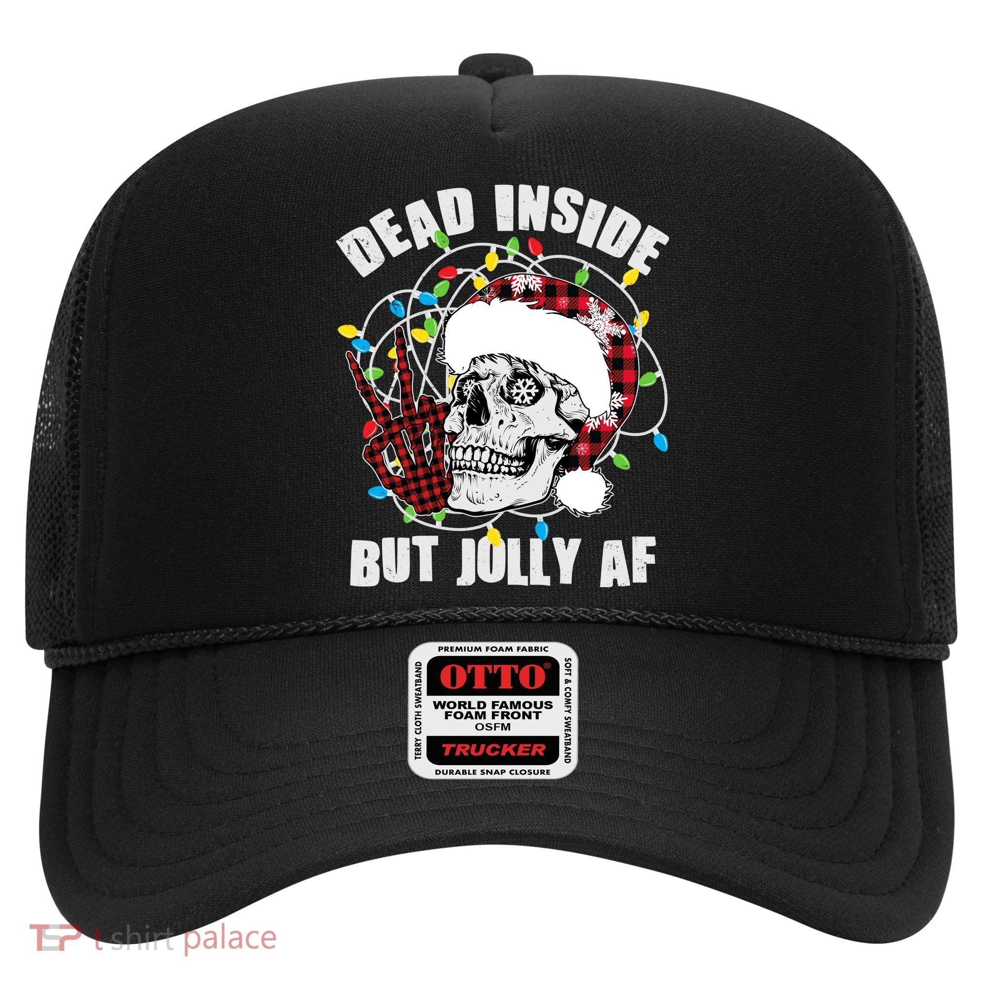 Funny Christmas Dead Inside But Jolly AF Peace Out Skull Hat