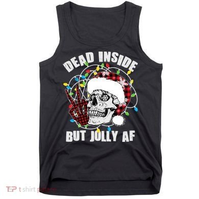 Funny Christmas Dead Inside But Jolly AF Peace Out Skull Tank Top