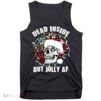 Funny Christmas Dead Inside But Jolly AF Peace Out Skull Tank Top thumb 0
