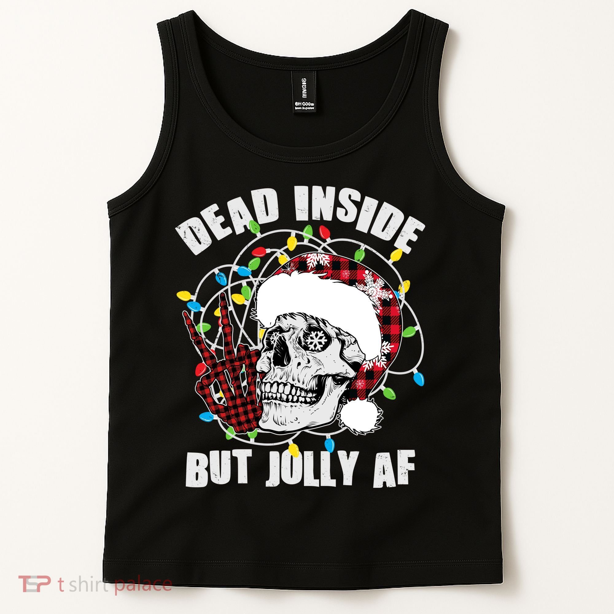 Funny Christmas Dead Inside But Jolly AF Peace Out Skull Tank Top