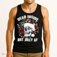 Funny Christmas Dead Inside But Jolly AF Peace Out Skull Tank Top thumb 3