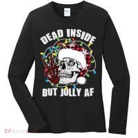 Funny Christmas Dead Inside But Jolly AF Peace Out Skull Women's Long Sleeve Shirt thumb 0