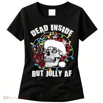 Funny Christmas Dead Inside But Jolly AF Peace Out Skull Women's T-Shirt