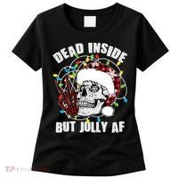 Funny Christmas Dead Inside But Jolly AF Peace Out Skull Women's T-Shirt thumb 0