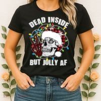 Funny Christmas Dead Inside But Jolly AF Peace Out Skull Women's T-Shirt thumb 2