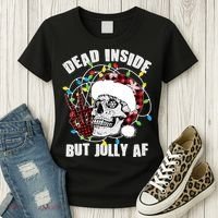 Funny Christmas Dead Inside But Jolly AF Peace Out Skull Women's T-Shirt thumb 3