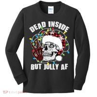 Funny Christmas Dead Inside But Jolly AF Peace Out Skull Kids Long Sleeve Shirt thumb 0