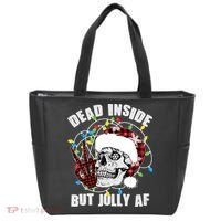 Funny Christmas Dead Inside But Jolly AF Peace Out Skull Tote Bag thumb 0