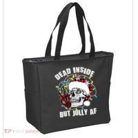 Funny Christmas Dead Inside But Jolly AF Peace Out Skull Tote Bag thumb 2