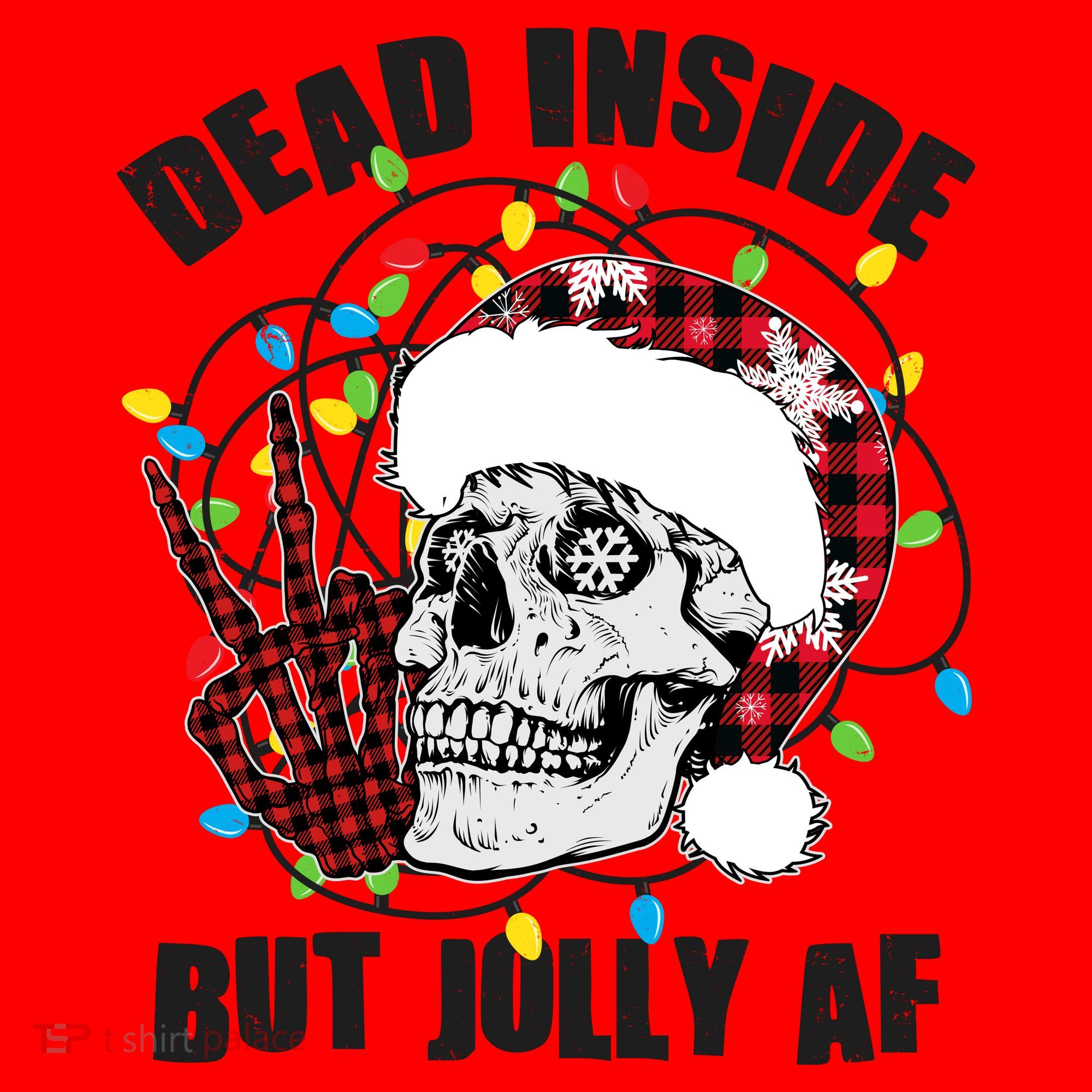 Funny Christmas Dead Inside But Jolly AF Peace Out Skull Santa Hat