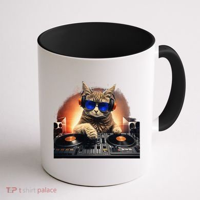 Funny Cat DJ Coffee Mug back