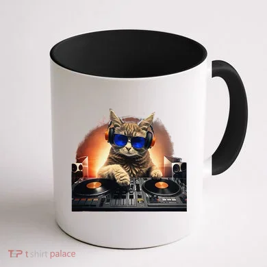 Funny Cat DJ Coffee Mug back