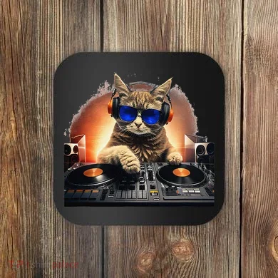 Funny Cat DJ Coaster