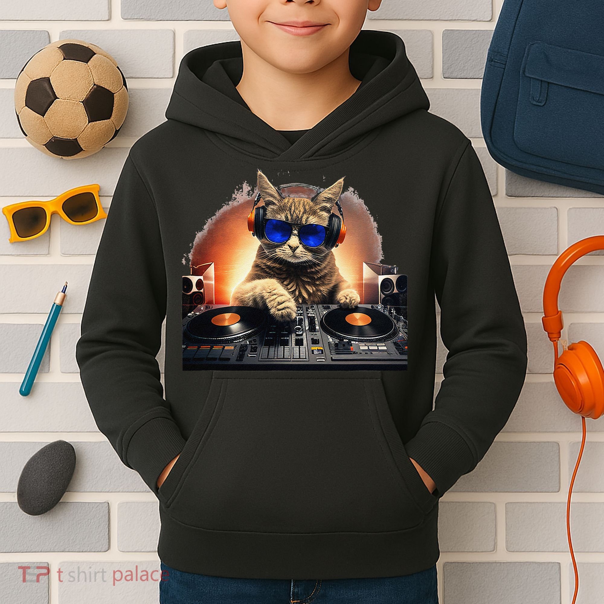 Funny Cat DJ Kids Hoodie