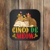 Funny Cinco De Mayo Gift Cinco De Meow Cat Sombrero Coaster thumb 0