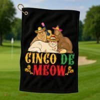 Funny Cinco De Mayo Gift Cinco De Meow Cat Sombrero Golf Towel thumb 1