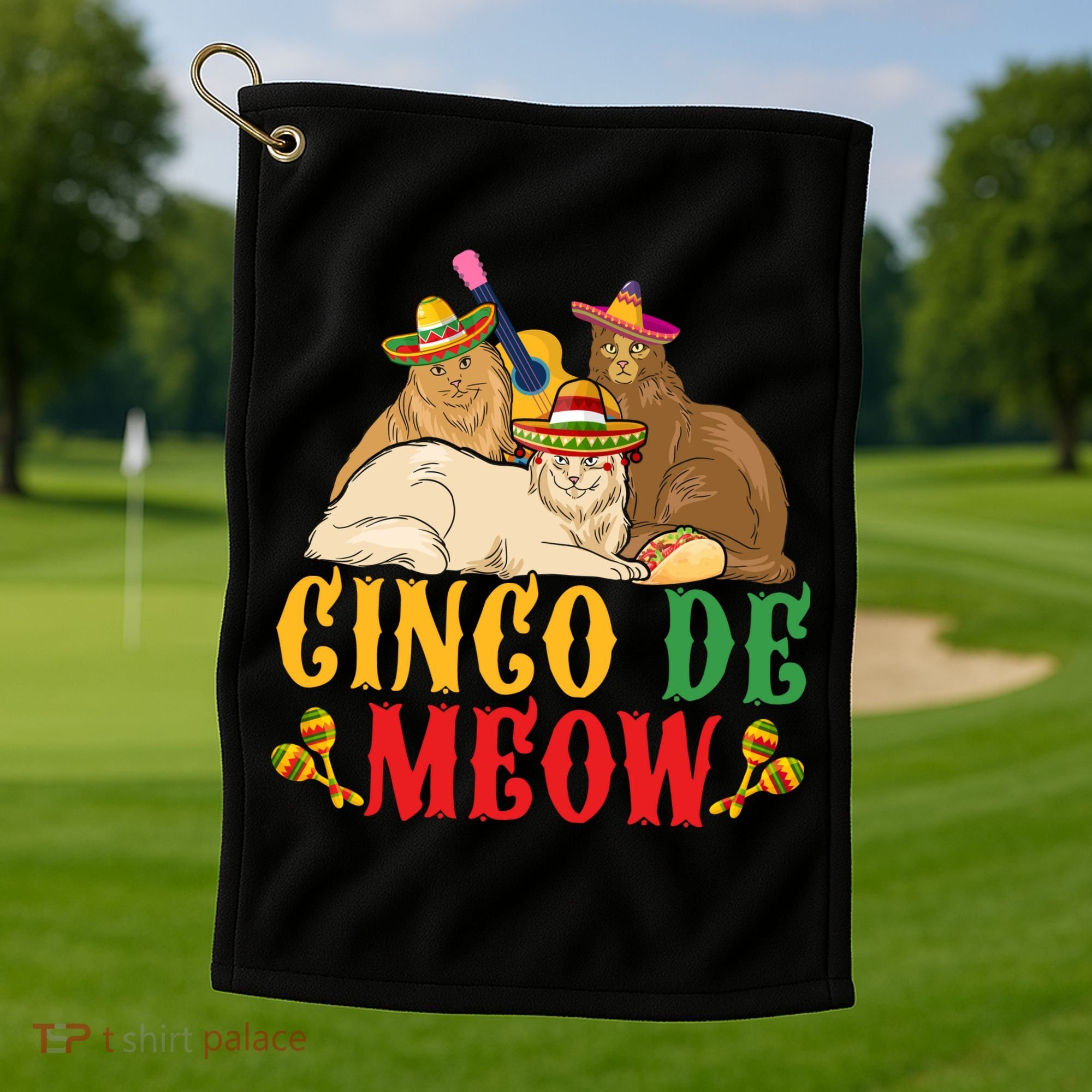 Funny Cinco De Mayo Gift Cinco De Meow Cat Sombrero Golf Towel