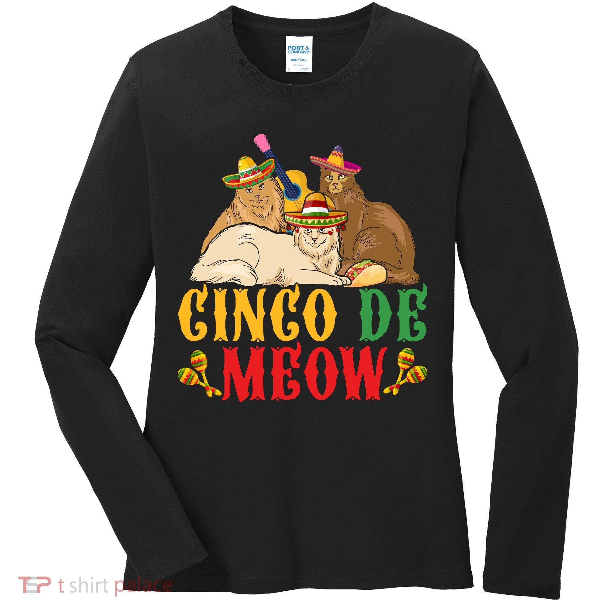 Funny Cinco De Mayo Gift Cinco De Meow Cat Sombrero Women's Long Sleeve Shirt