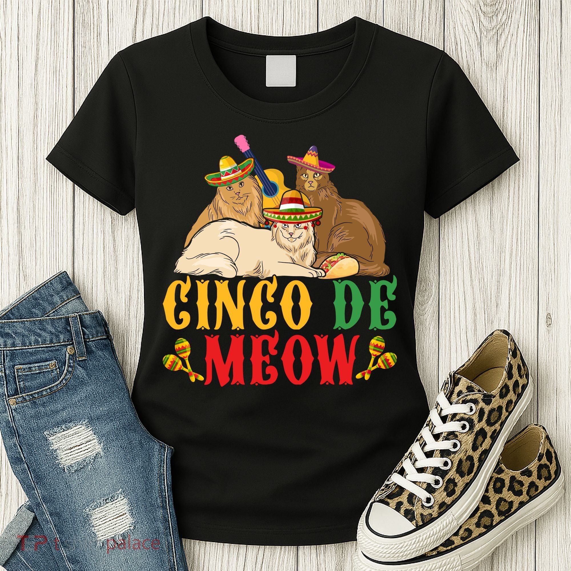 Funny Cinco De Mayo Gift Cinco De Meow Cat Sombrero Women's T-Shirt