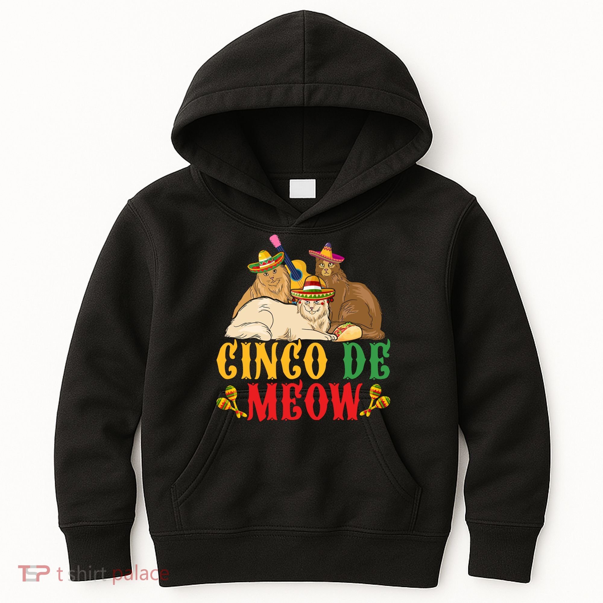 Funny Cinco De Mayo Gift Cinco De Meow Cat Sombrero Kids Hoodie