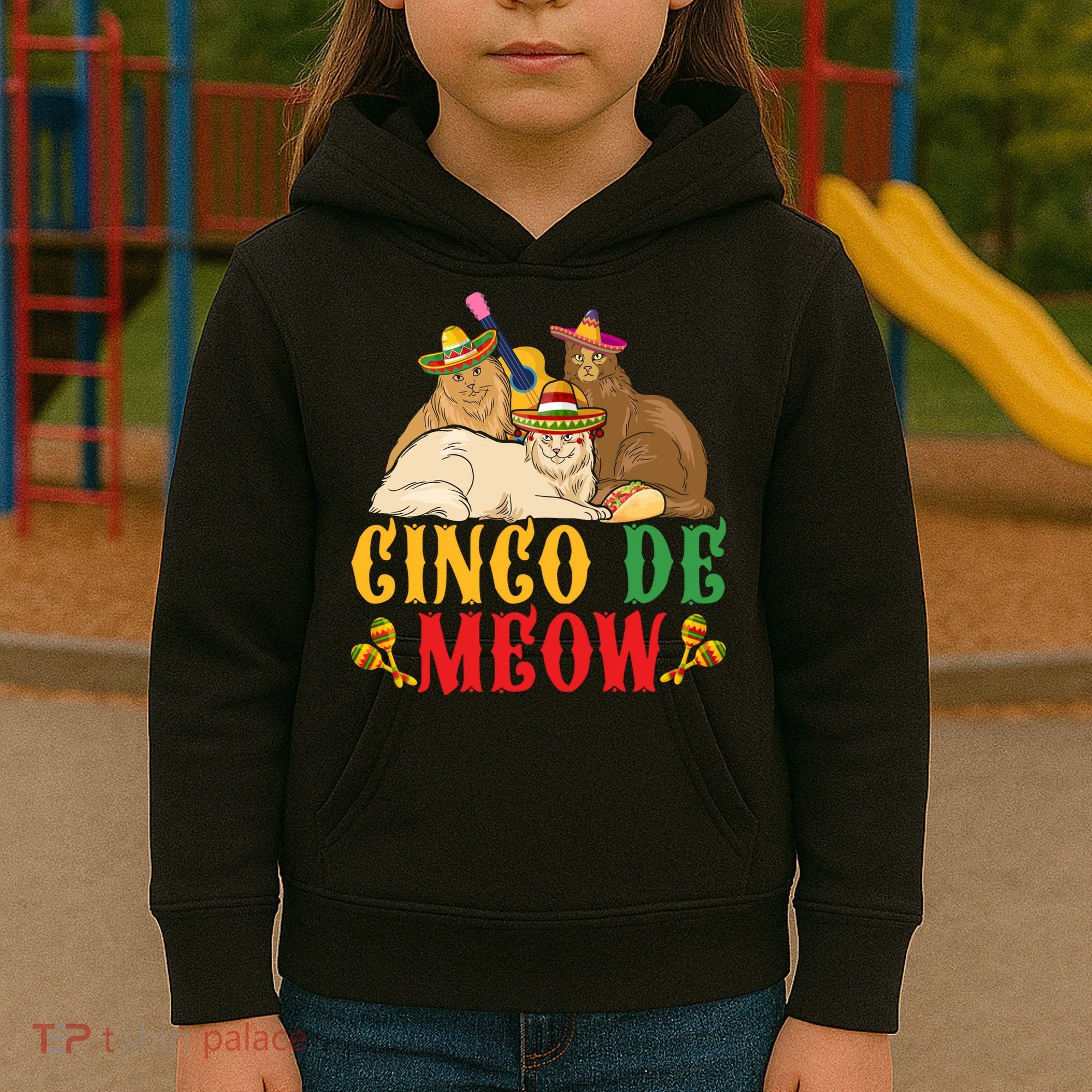 Funny Cinco De Mayo Gift Cinco De Meow Cat Sombrero Kids Hoodie