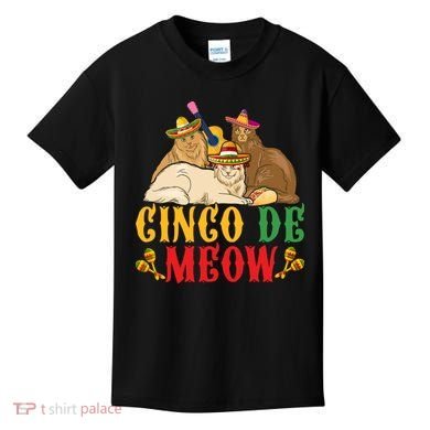 Funny Cinco De Mayo Gift Cinco De Meow Cat Sombrero Kids T-Shirt
