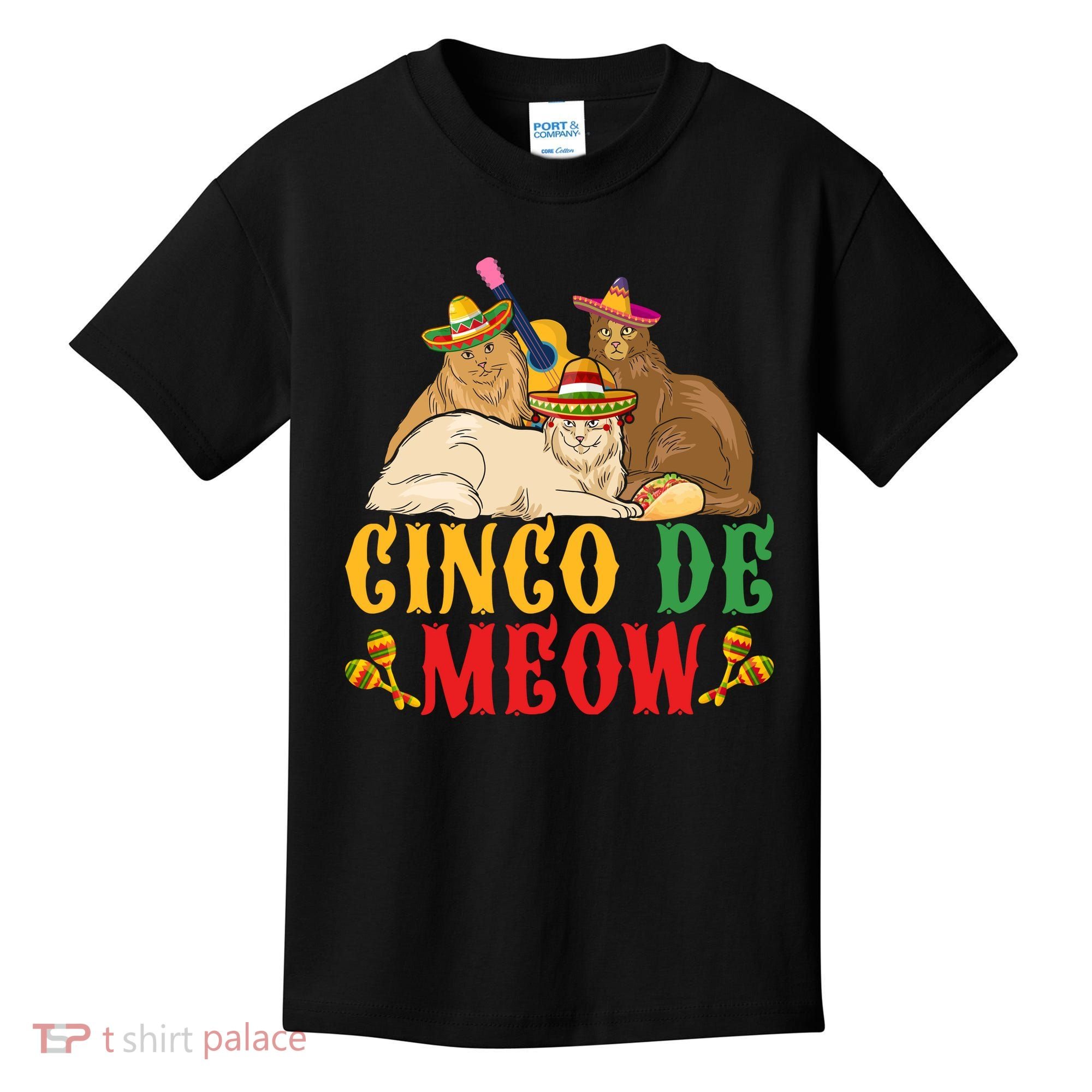 Funny Cinco De Mayo Gift Cinco De Meow Cat Sombrero Kids T-Shirt