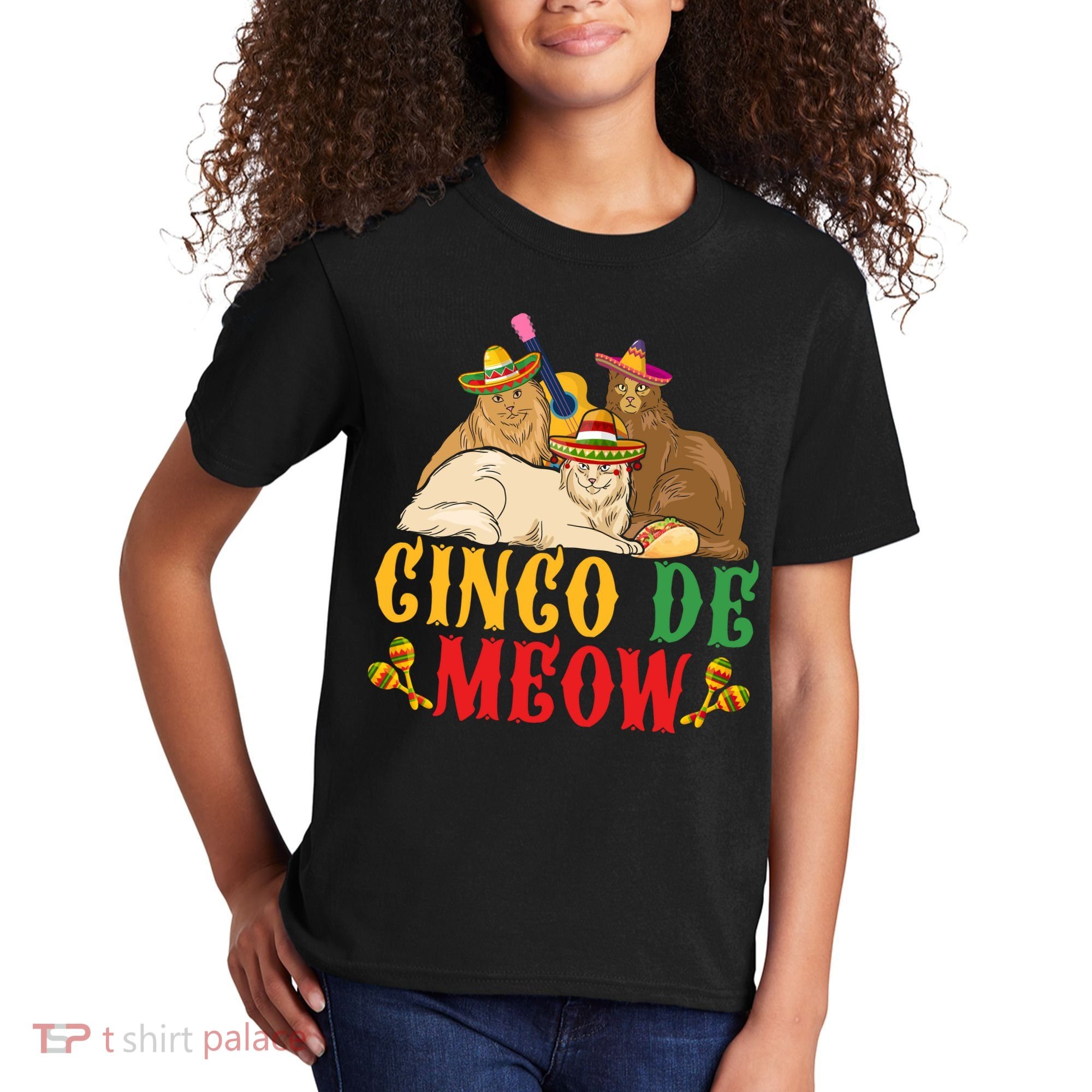 Funny Cinco De Mayo Gift Cinco De Meow Cat Sombrero Kids T-Shirt