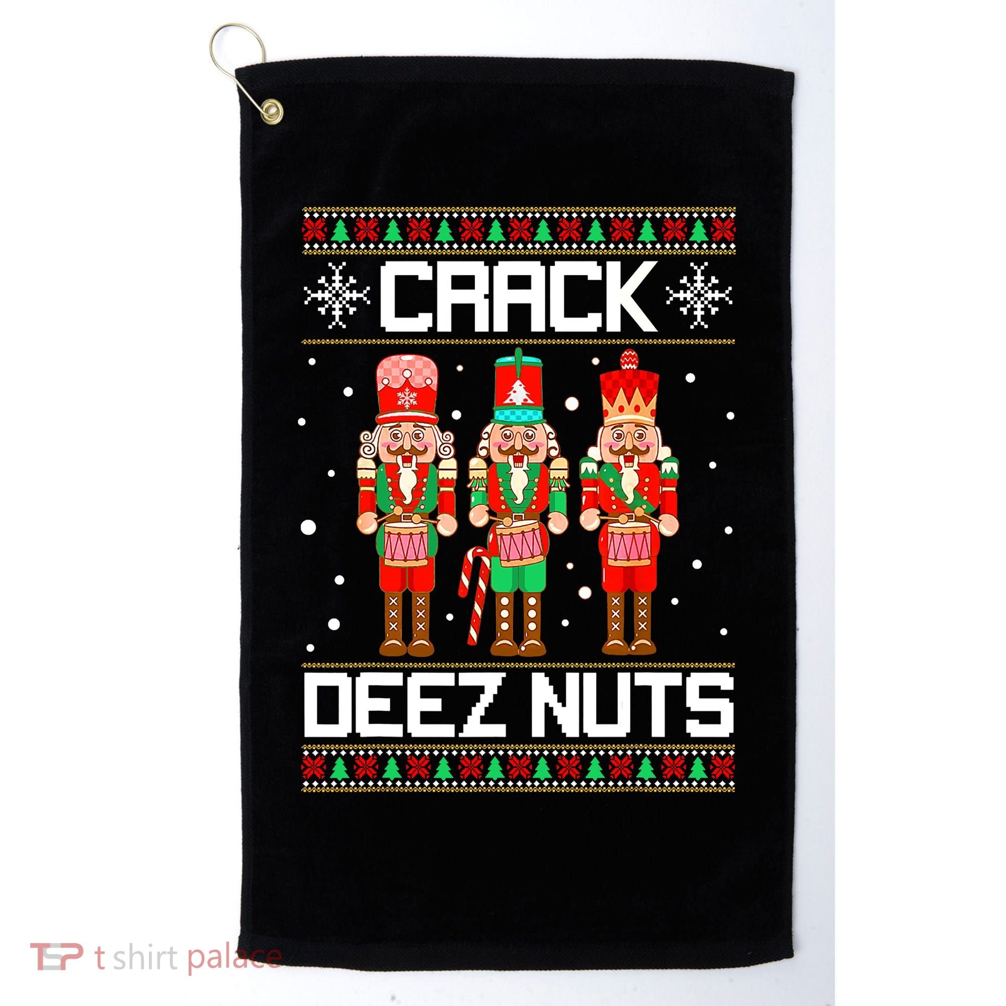 Funny Crack Deez Nuts Ugly Christmas Sweater Xmas Nutcracker Golf Towel