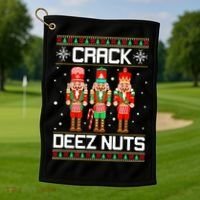 Funny Crack Deez Nuts Ugly Christmas Sweater Xmas Nutcracker Golf Towel thumb 1