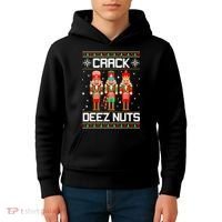 Funny Crack Deez Nuts Ugly Christmas Sweater Xmas Nutcracker Kids Hoodie thumb 4