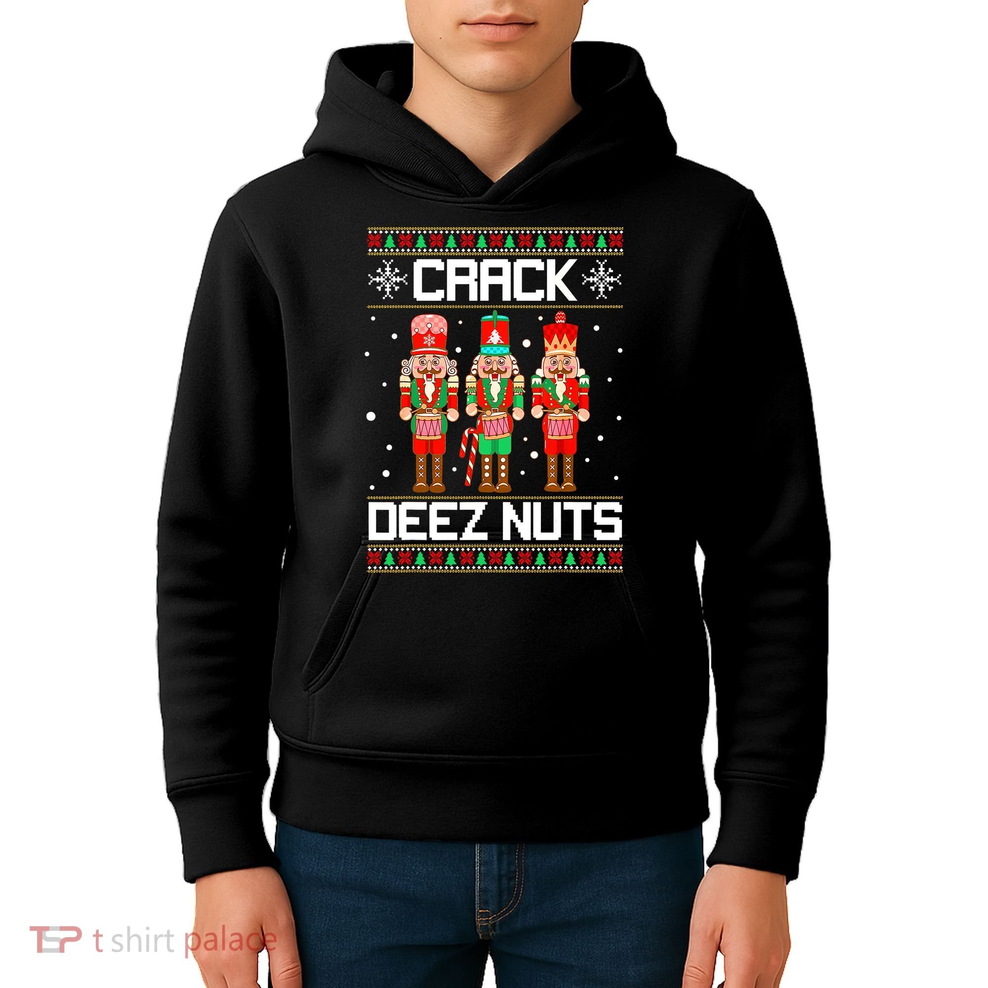 Funny Crack Deez Nuts Ugly Christmas Sweater Xmas Nutcracker Kids Hoodie