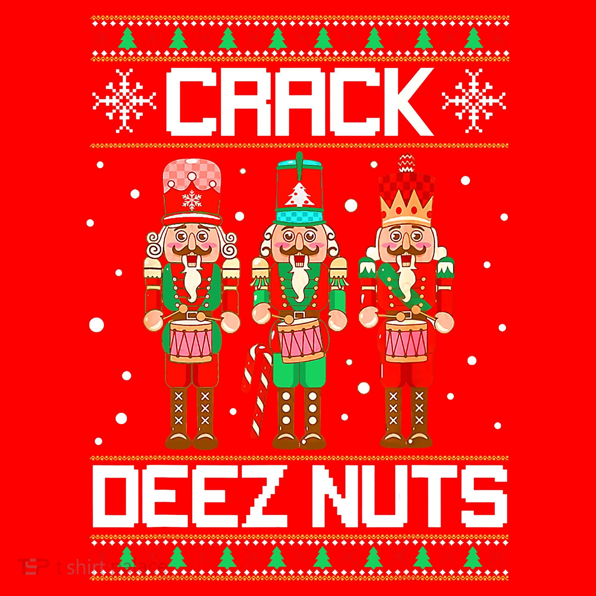 Funny Crack Deez Nuts Ugly Christmas Sweater Xmas Nutcracker Santa Hat