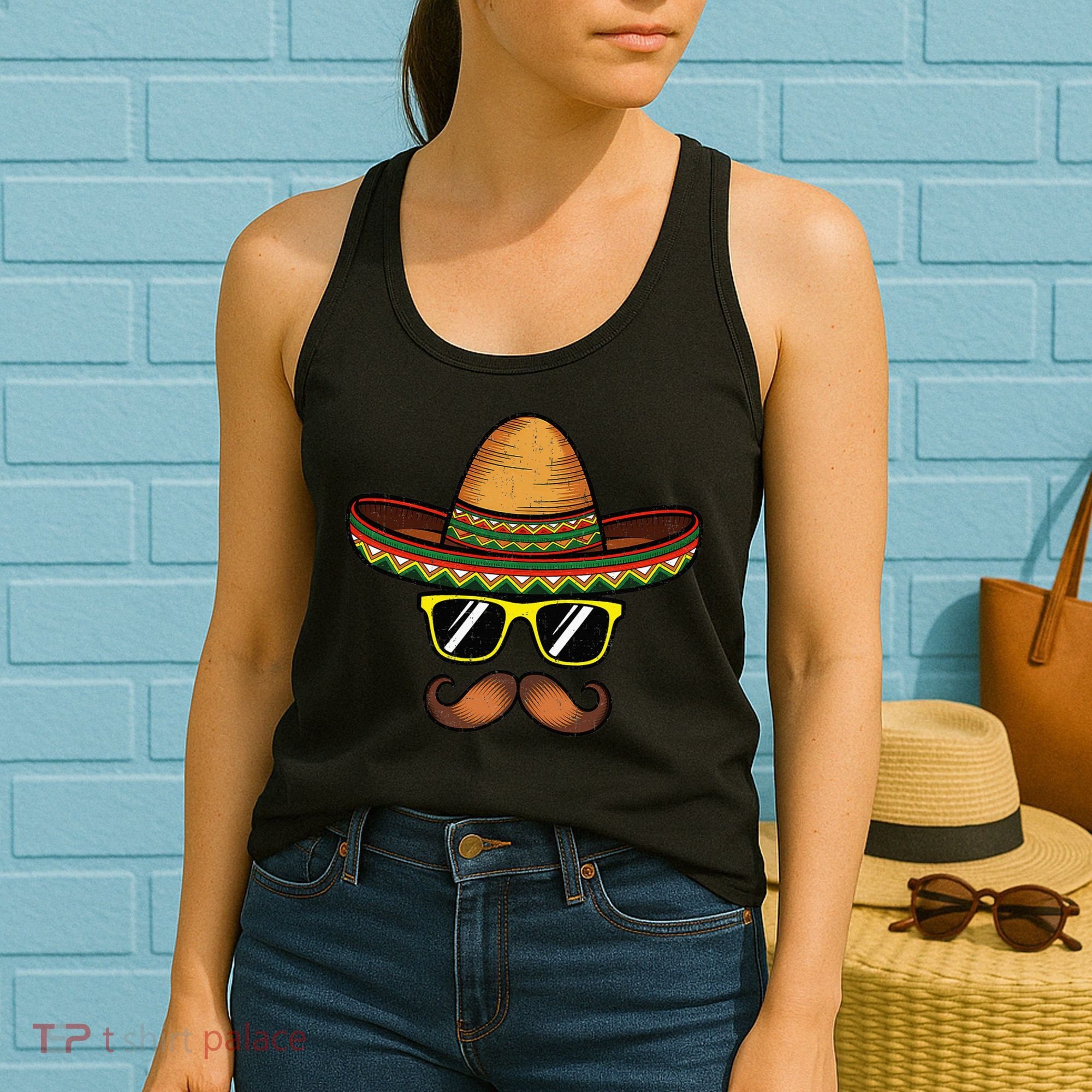 Funny Cinco De Mayo Funny Sombrero Hat With Sunglass Women's Tank Top
