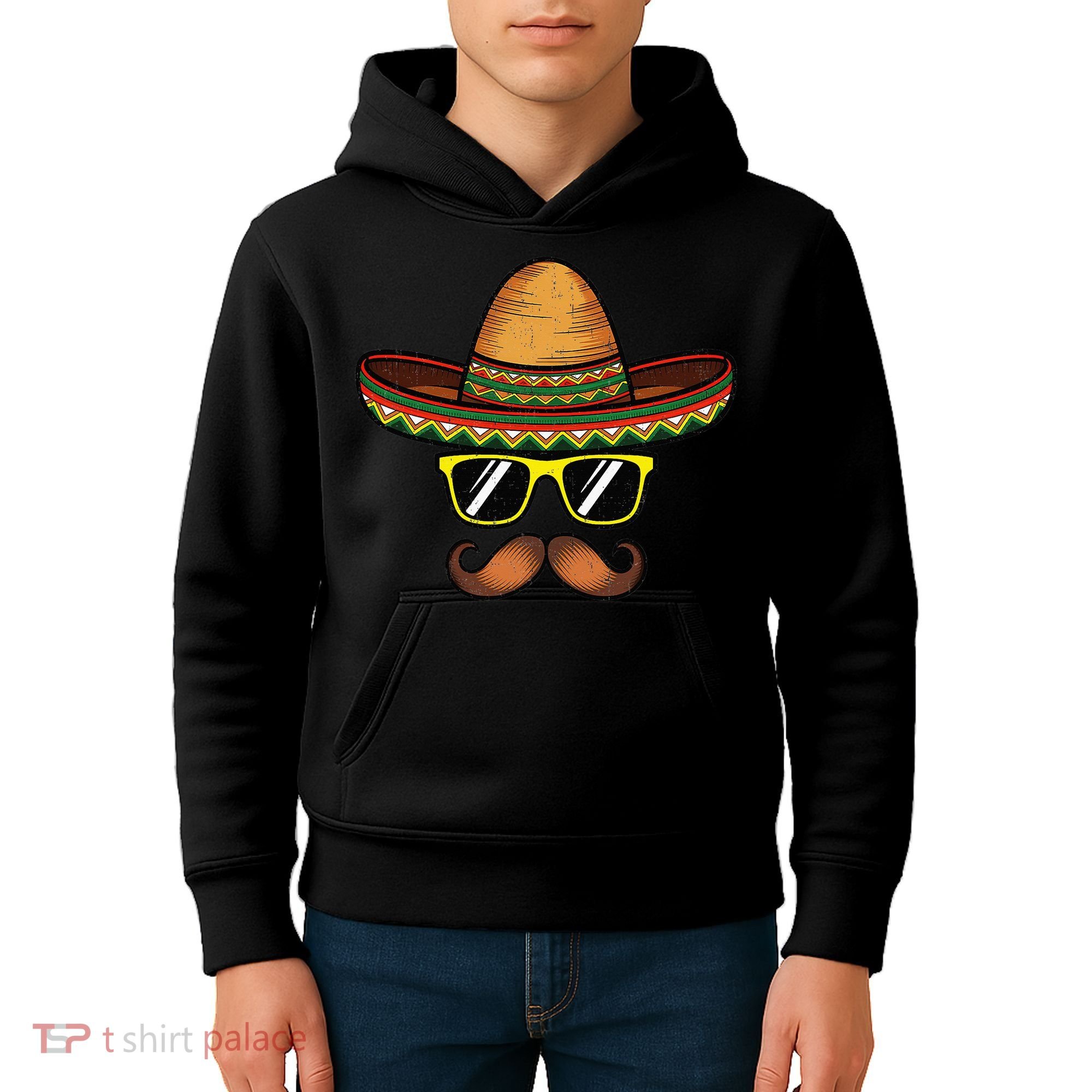 Funny Cinco De Mayo Funny Sombrero Hat With Sunglass Kids Hoodie