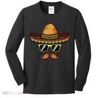 Funny Cinco De Mayo Funny Sombrero Hat With Sunglass Kids Long Sleeve Shirt thumb 0