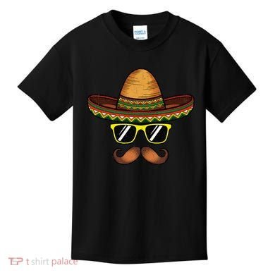 Funny Cinco De Mayo Funny Sombrero Hat With Sunglass Kids T-Shirt
