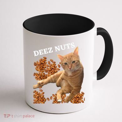 Funny Cat Deez Nuts Joke Coffee Mug back