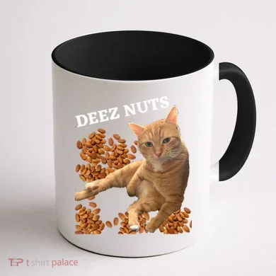 Funny Cat Deez Nuts Joke Coffee Mug back