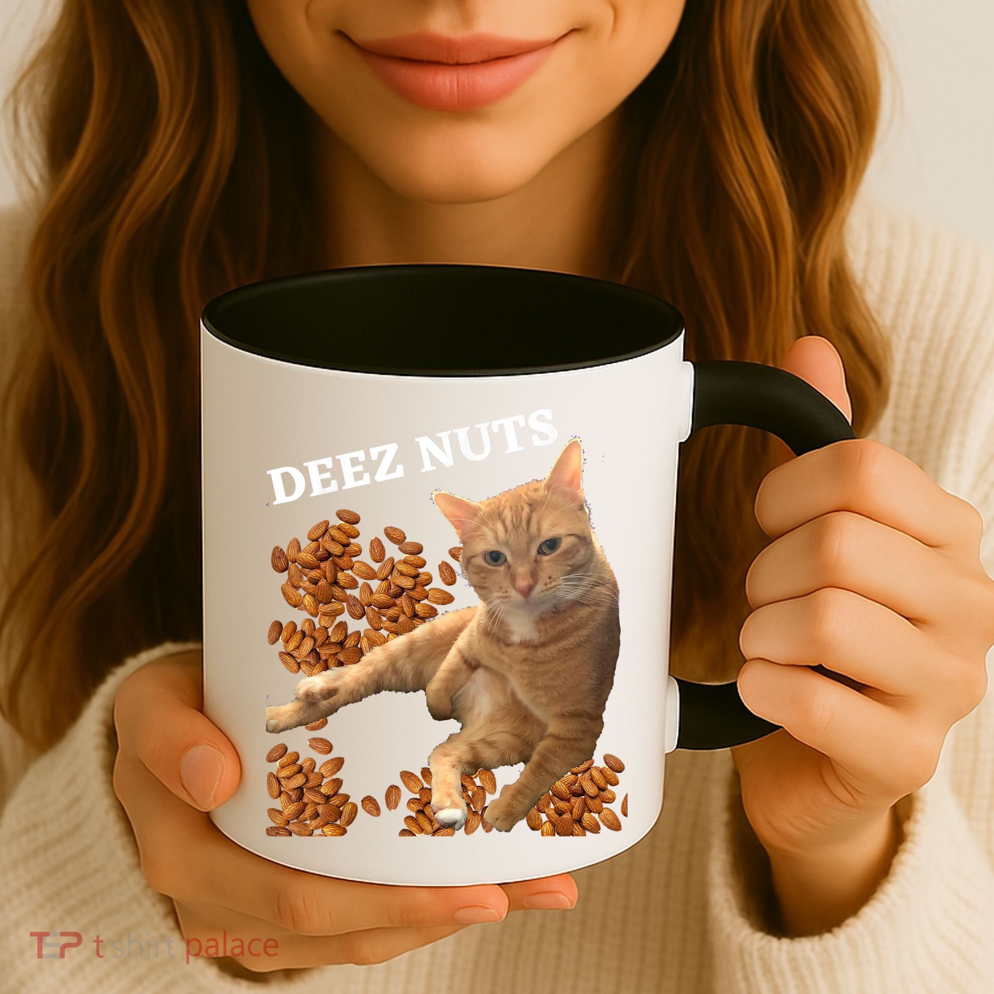Funny Cat Deez Nuts Joke Coffee Mug