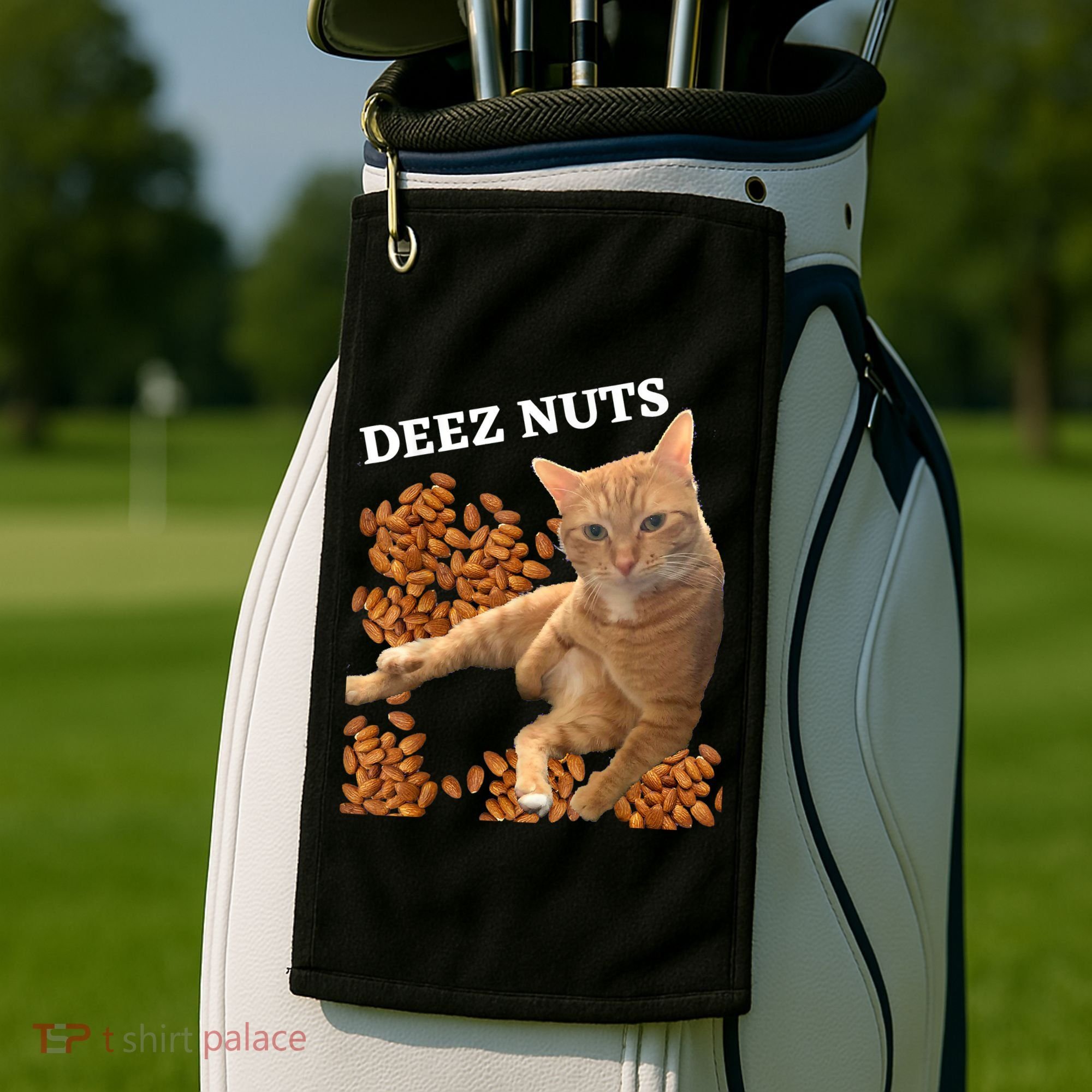Funny Cat Deez Nuts Joke Golf Towel