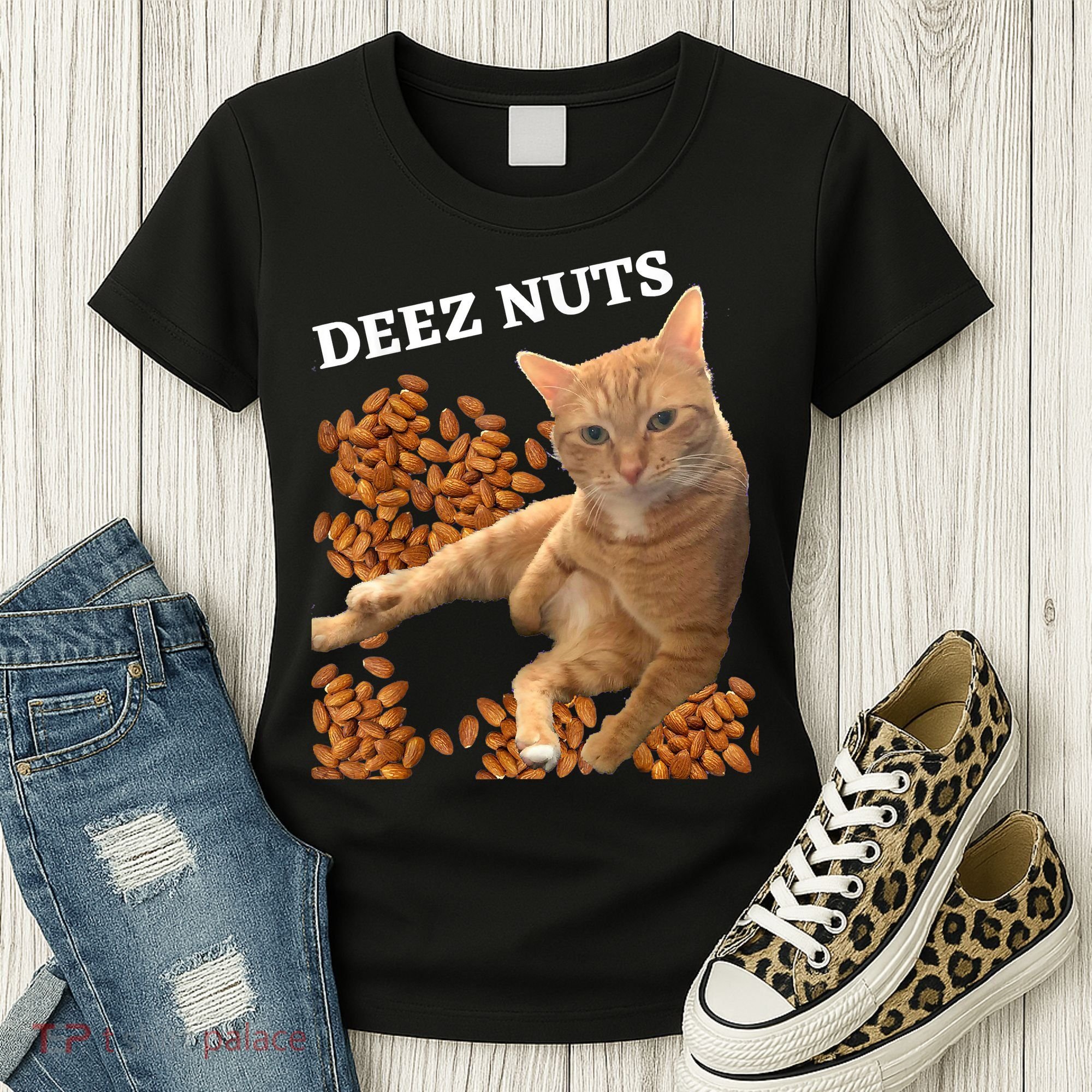 Funny Cat Deez Nuts Joke Women's T-Shirt