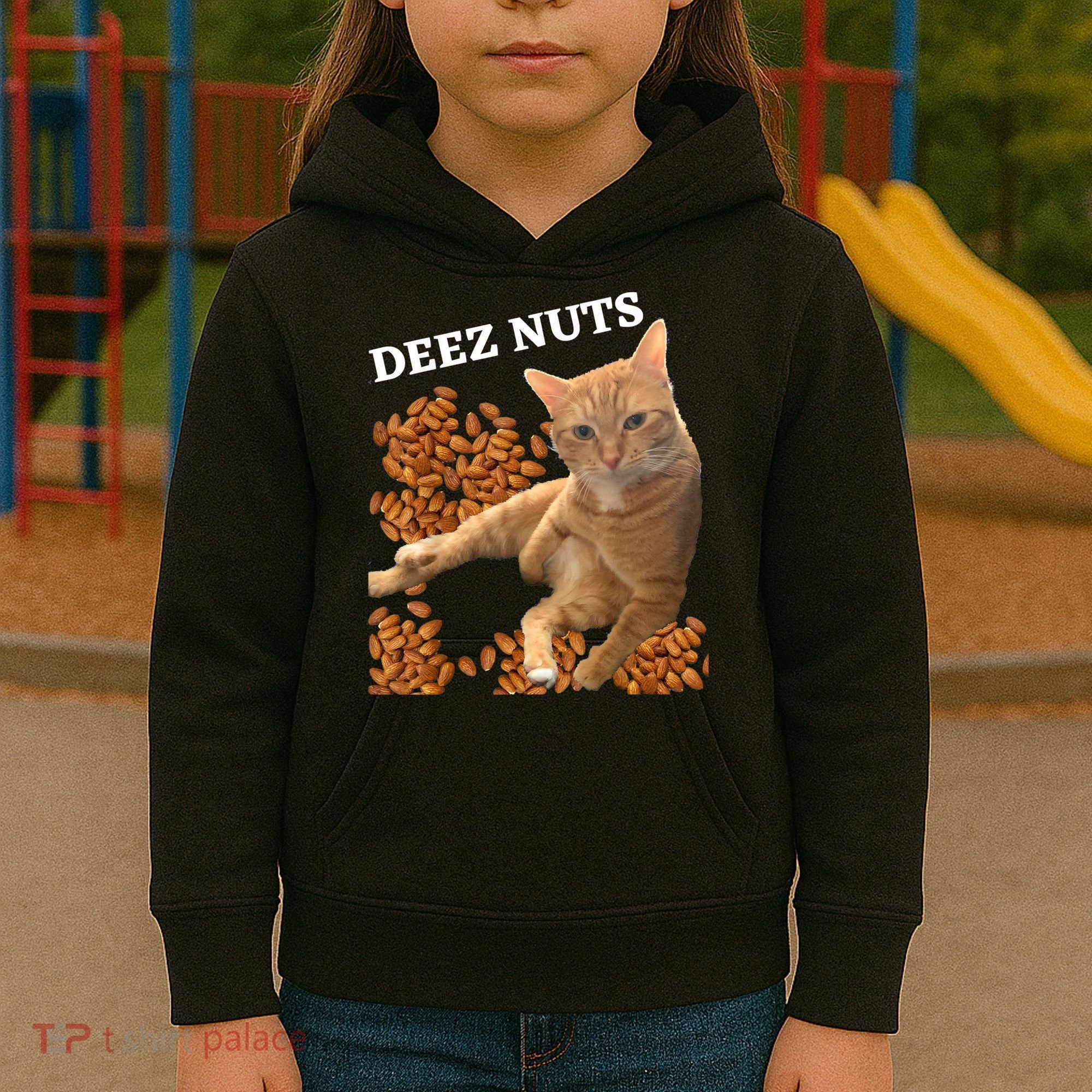 Funny Cat Deez Nuts Joke Kids Hoodie