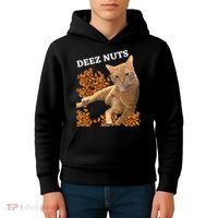 Funny Cat Deez Nuts Joke Kids Hoodie thumb 4